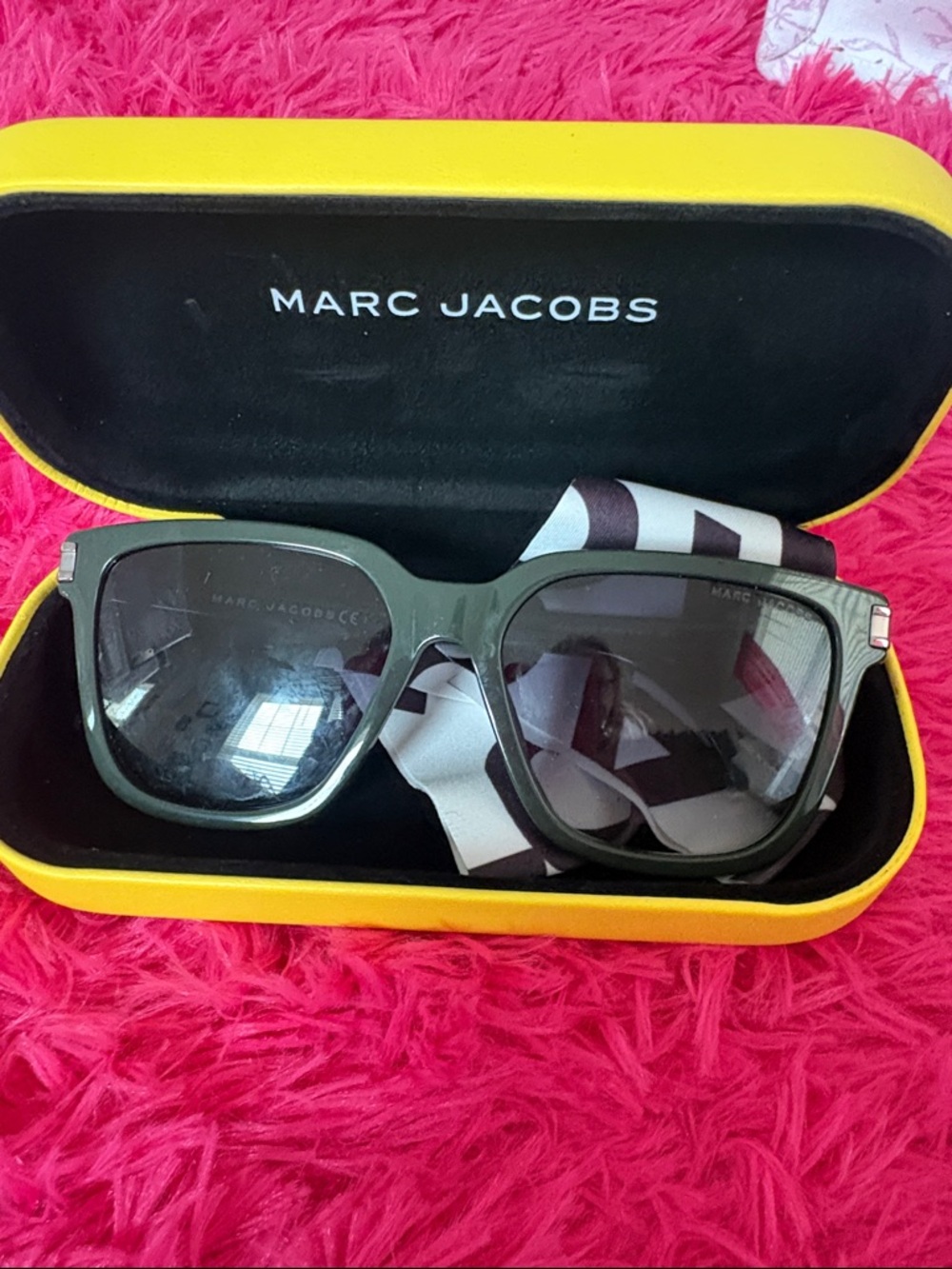 Marc Jacobs Olive Green Square Sunglasses with Dark Lenses